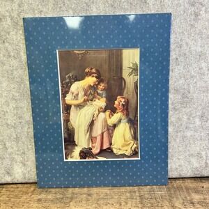 Vintage The Joy of‎ Perfect Love Art Print Matted Blue Dotted Frame Lithograph
